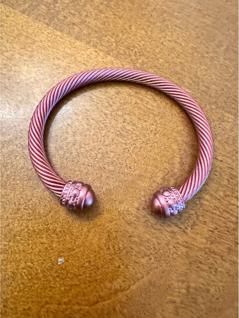 Copper Tone Twisted Cable Cuff Bracelet with Decorative End Caps 488